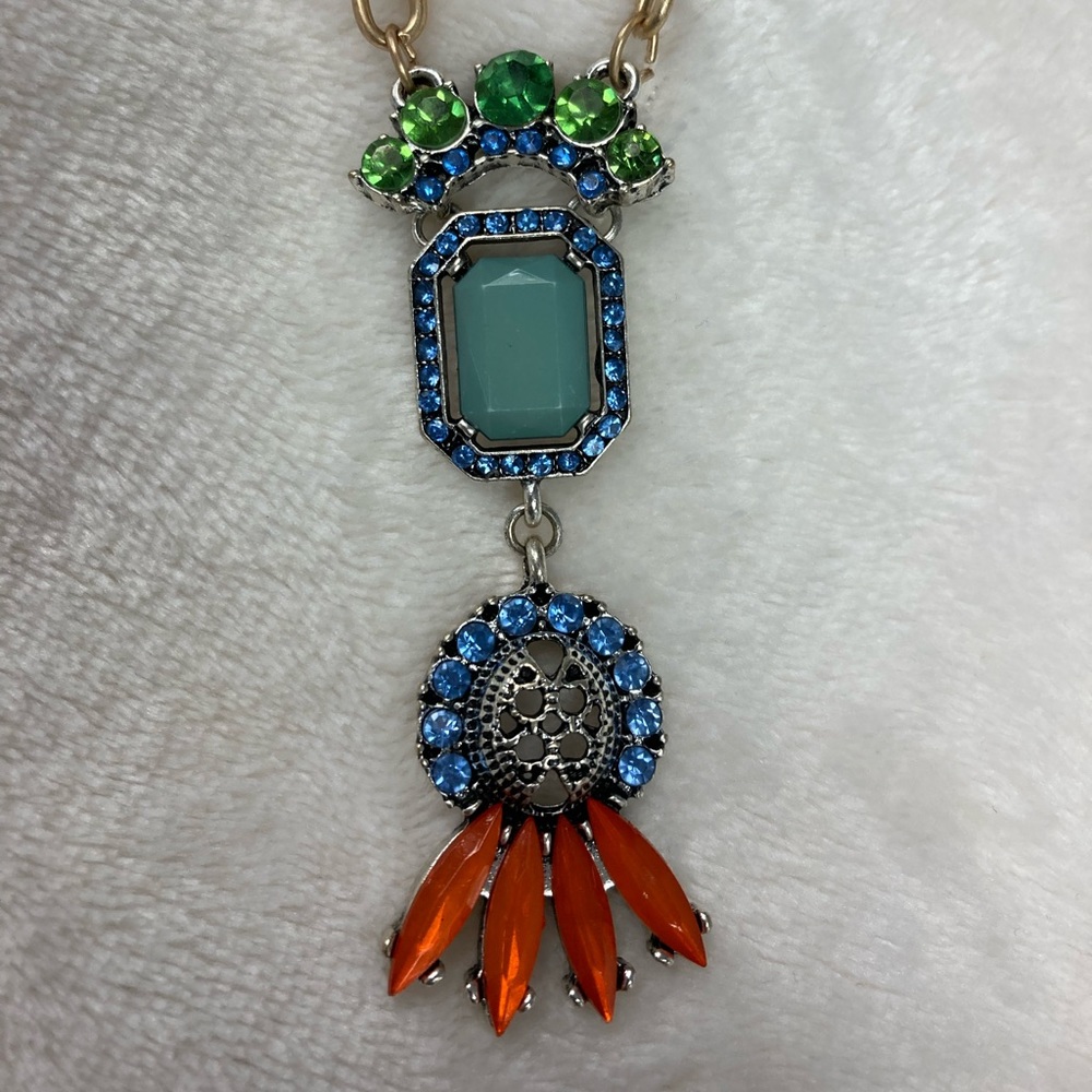 Plunder Necklace Multi Colored Crystals on Matt Gold Chain